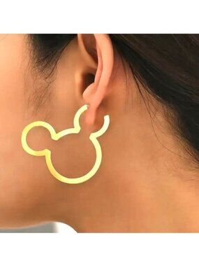 Earrings Mickey Mouse Disney Gold Hoop Head Glam Trendy Vacation Logo Stylish